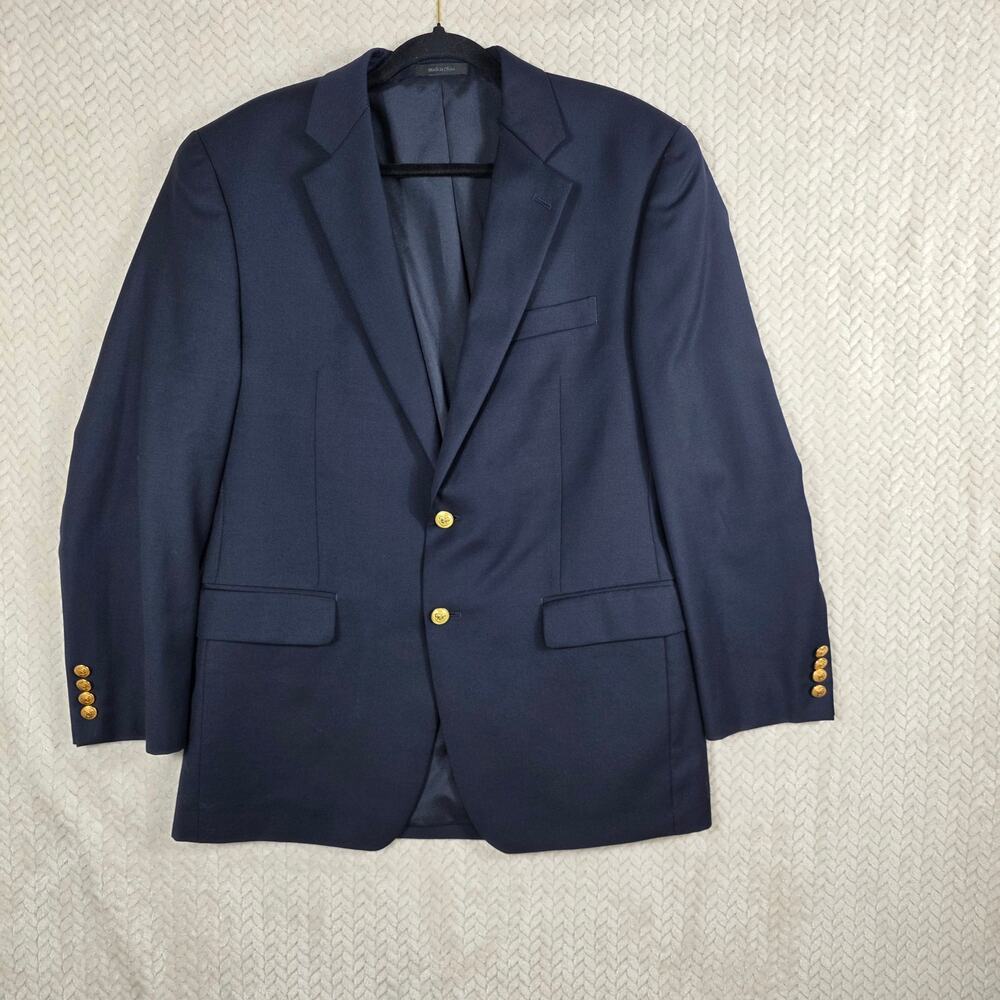 Ralph Lauren Blazer Mens 39R Navy Blue Wool Gold Button Sport Coat Preppy Luxury